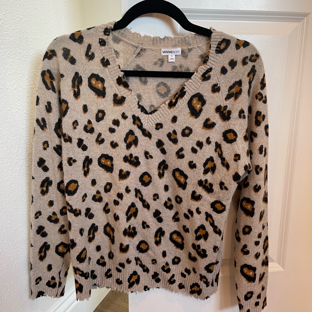 Minnie Rose 100% Cashmere Leopard Sweater